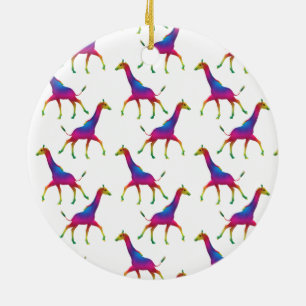 Rainbow Colored Giraffe Keramik Ornament