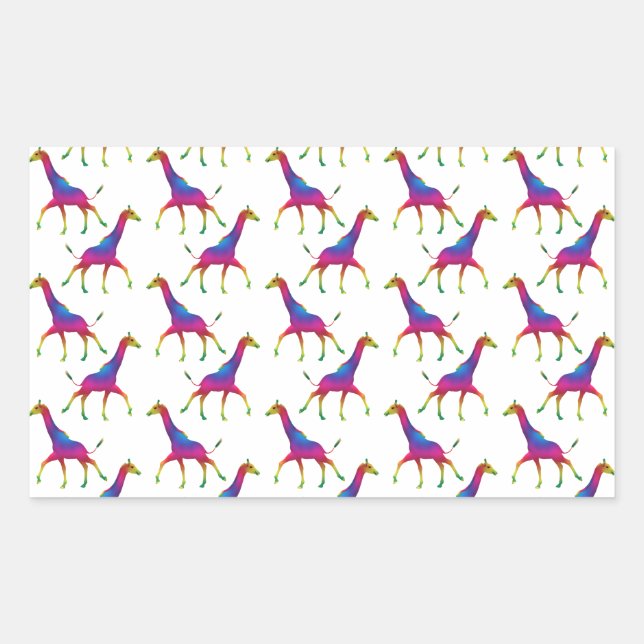 Rainbow Colored Giraffe Rechteckiger Aufkleber (Vorderseite)