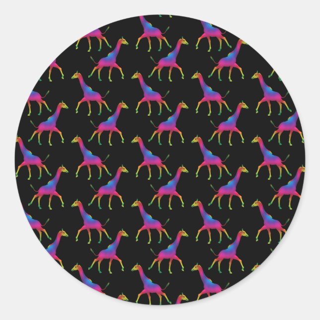 Rainbow Colored Giraffe Runder Aufkleber (Vorderseite)
