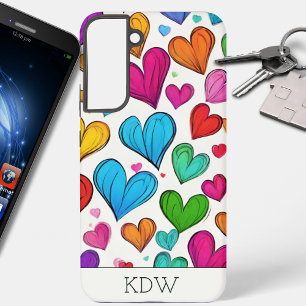 Rainbow Colored Hearts Monogram Samsung Galaxy Hülle