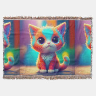 Rainbow Colored Kitten Cartoon Decke
