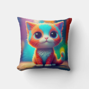 Rainbow Colored Kitten Cartoon Kissen