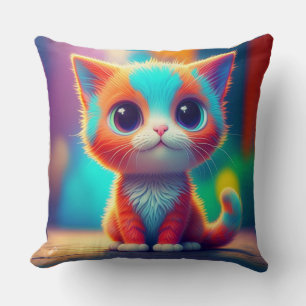 Rainbow Colored Kitten Cartoon Kissen