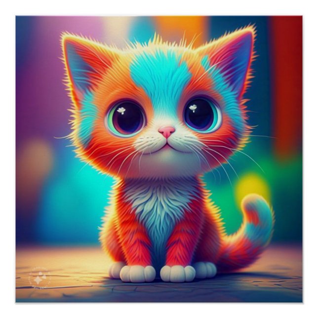 Rainbow Colored Kitten Cartoon Poster (Vorderseite)