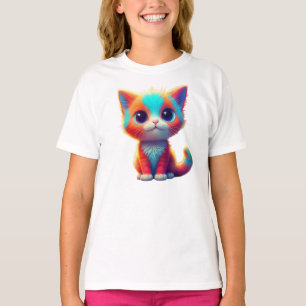 Rainbow Colored Kitten Cartoon T - Shirt