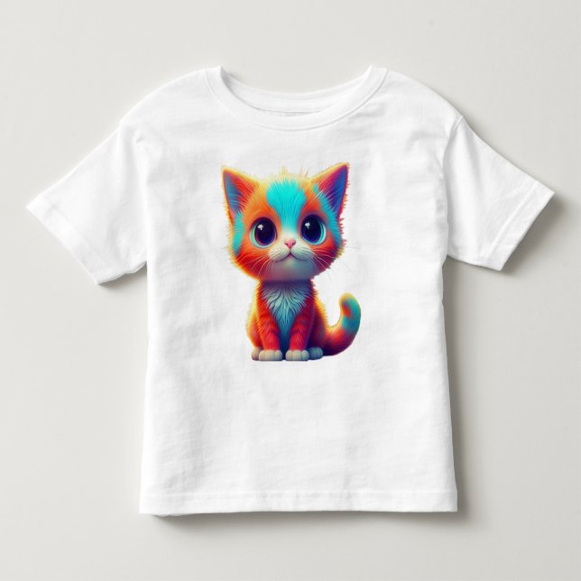 Rainbow Colored Kitten Cartoon T - Shirt (Vorderseite)