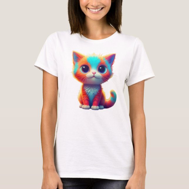 Rainbow Colored Kitten Cartoon T - Shirt (Vorderseite)