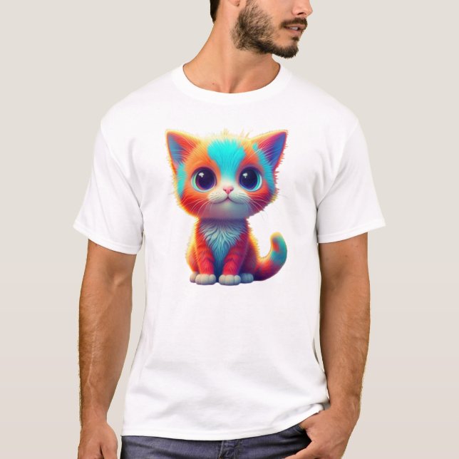 Rainbow Colored Kitten Cartoon T-Shirt (Vorderseite)