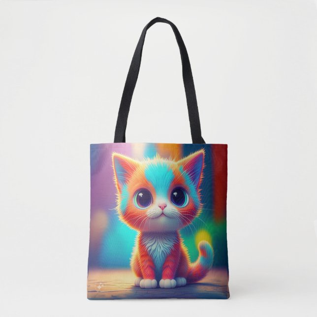 Rainbow Colored Kitten Cartoon Tasche (Vorderseite)