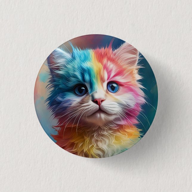 Rainbow Colored Kitten Potrait Button (Vorderseite)