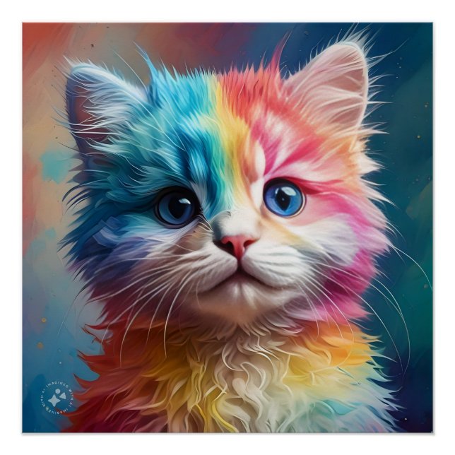 Rainbow Colored Kitten Potrait Poster (Vorderseite)