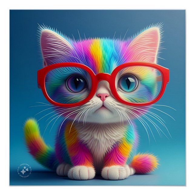 Rainbow Colored Kitten Wearing Glasses-47568 Poster (Vorderseite)