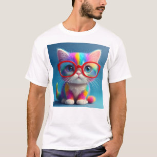 Rainbow Colored Kitten Wearing Glasses-47568 T-Shirt