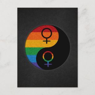 Rainbow Colored Lesbian Pride Yin and Yang Postkarte