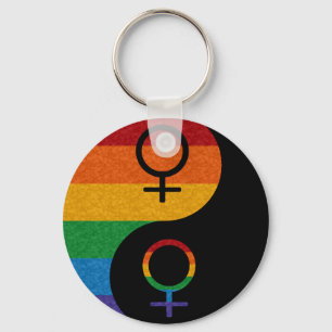 Rainbow Colored Lesbian Pride Yin and Yang Schlüsselanhänger