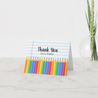 Rainbow Colored Pencils Lined Paper Teacher Dankeskarte