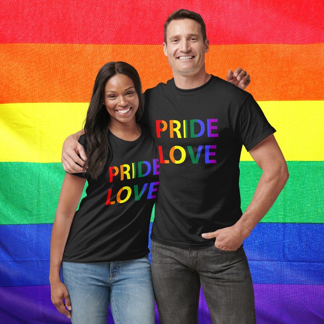 Rainbow Colored Pride Word Unisex T - Shirt (Pride Love Rainbow Flag Typography T-Shirt)