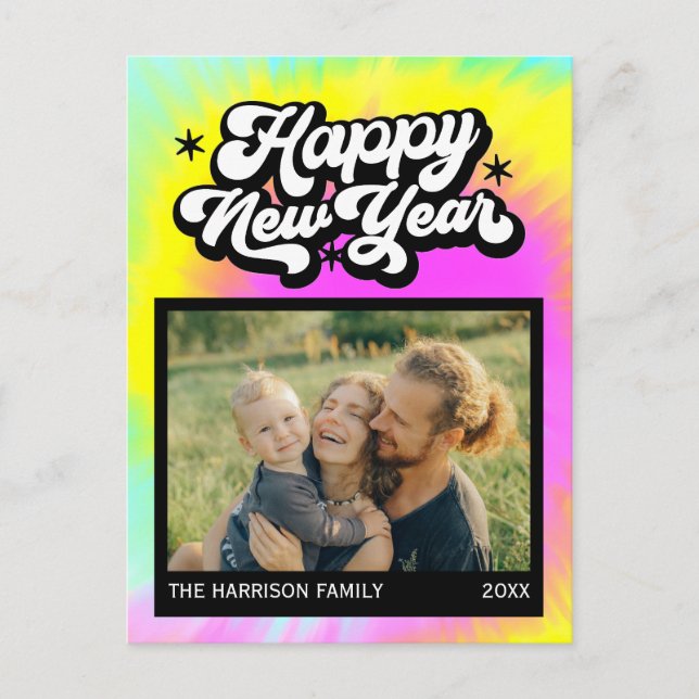 Rainbow Colorful Gefärbte Krawatte Happy New Year  Postkarte (Vorderseite)