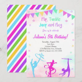 Rainbow Colorful Girls Gymnastic Birthday Einladun Einladung