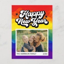 Rainbow Colorful Happy New Year Script Foto Postkarte