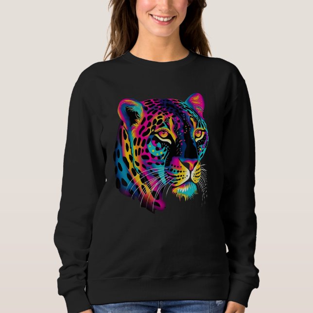 Rainbow Colorful Jaguar Big Cat Lover Print Graphi Sweatshirt (Vorderseite)