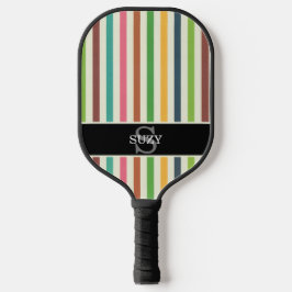 Rainbow Colorful Pinstripe Initial Monogram Pickleball Schläger