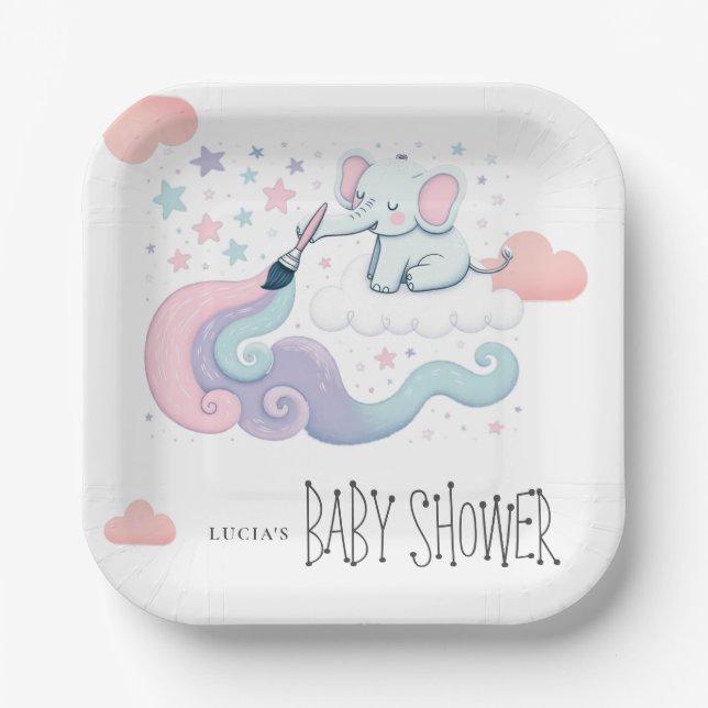 Rainbow Colorful Star On Cloud 9 Elephant Pappteller (Vorderseite)