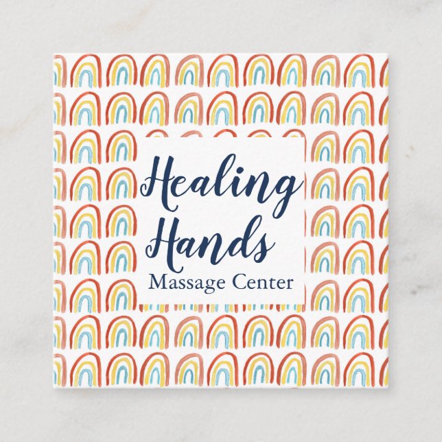 Rainbow Colorful Watercolor Massage Therapie Heilu Quadratische Visitenkarte (Vorderseite)