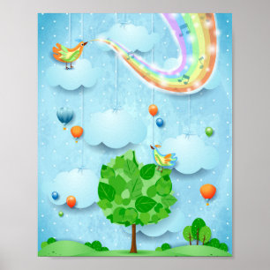 Rainbow colors and tree poster