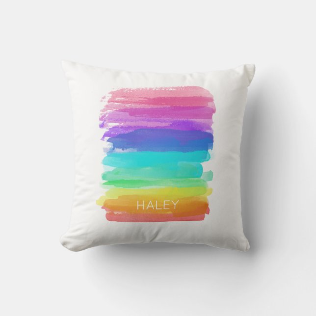 Rainbow Colors Artist Brushstrokes NAME Wohngestal Kissen (Vorderseite)