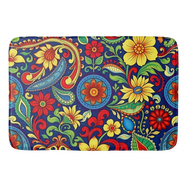 Rainbow Colors Blume Paisley Design Badematte (Vorderseite)