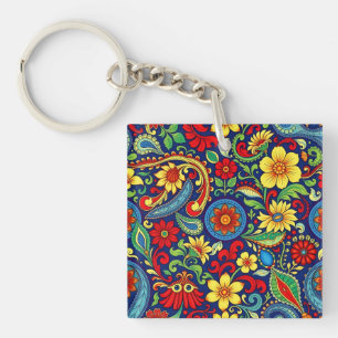 Rainbow Colors Blume Paisley Design Schlüsselanhänger