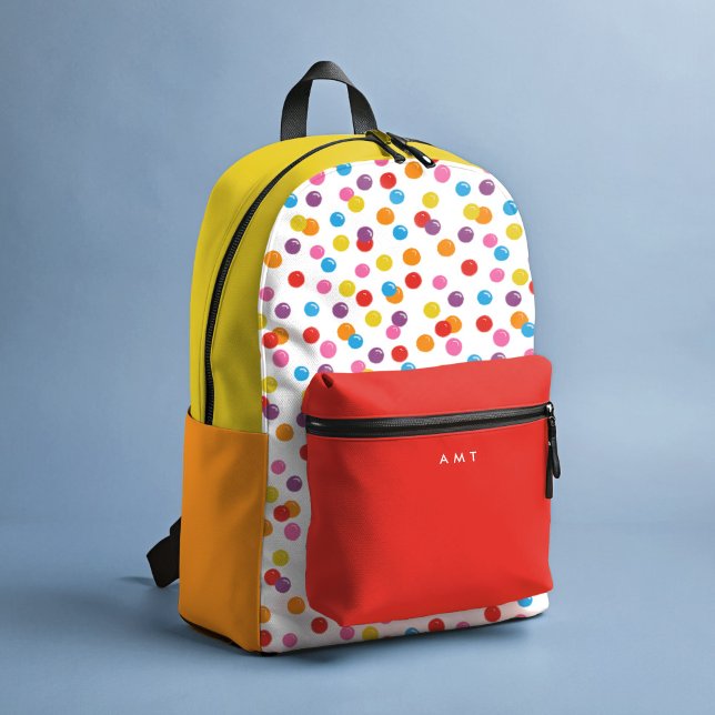 Rainbow Colors Gumball Personalisierter Name Bedruckter Rucksack (Rainbow gumball candy primary colors school backpack.)