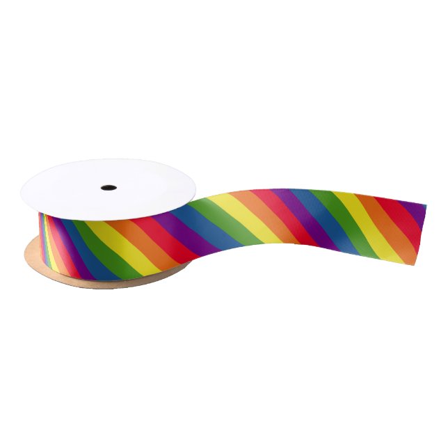 Rainbow Colors Pride Celebration Diagonale Streife Satinband (Spule)