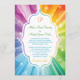 Rainbow Colors Striped Sunburst Wedding Einladung