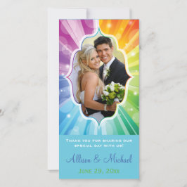 Rainbow Colors Striped Sunburst Wedding Foto Card Dankeskarte