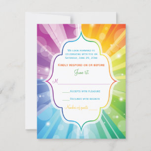 Rainbow Colors Striped Sunburst Wedding RSVP Card Karte
