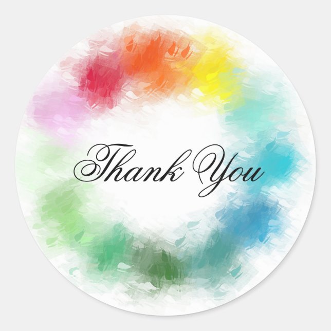 Rainbow Colors Vielen Dank Hand Script farbenfroh Runder Aufkleber (Vorderseite)