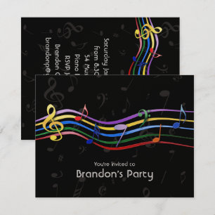 Rainbow Coloured Music Notes Invitations