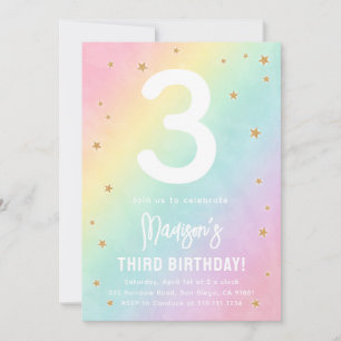 Rainbow Colours Pastels Invitation de fête d'anniv