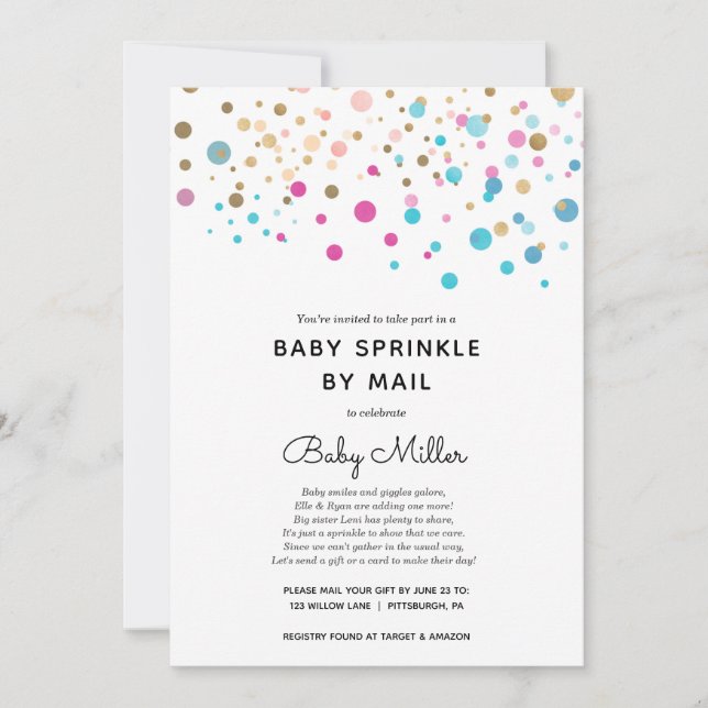 Rainbow Confetti Baby Sprinkle by Mail Einladung (Vorderseite)