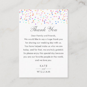 Rainbow Confetti Colorful Wedding Vielen Dank Platzkarte