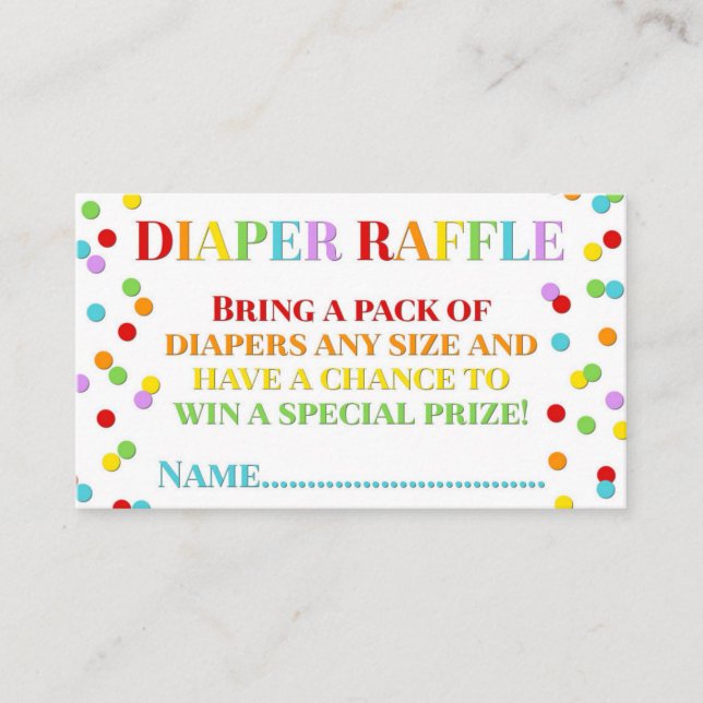 Rainbow Confetti Diaper Raffelkarte Begleitkarte (Vorderseite)