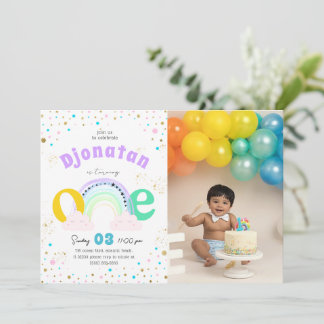 Rainbow Confetti Einladung zum ersten Geburtstag F