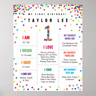 Rainbow Confetti erstes Geburtstagsposter Poster