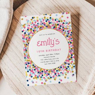 Rainbow Confetti Gold Glitzer Spielend Geburtstag Einladung