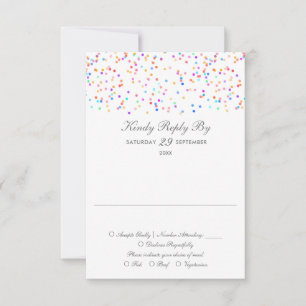 Rainbow Confetti Minimalistisch Wedding RSVP Karte