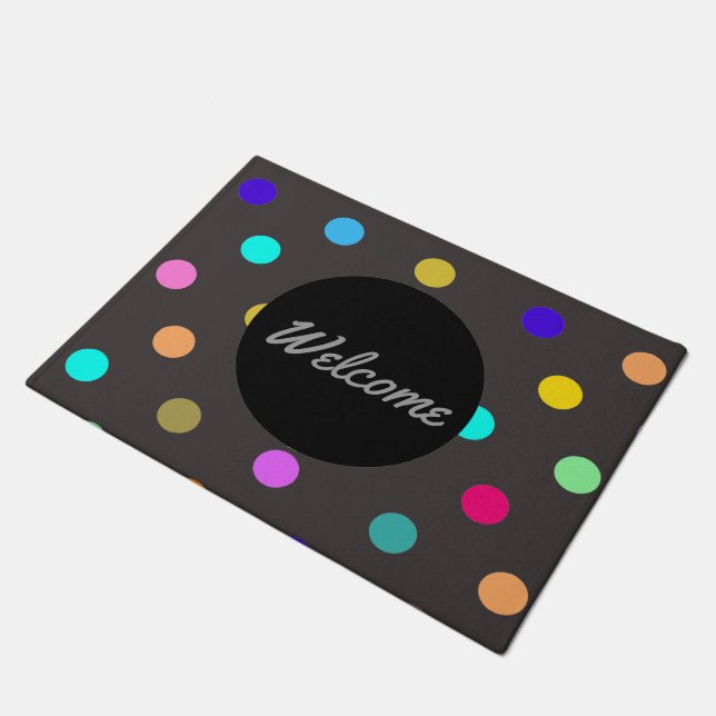 Rainbow Confetti polka dot door matte (Schrägansicht)