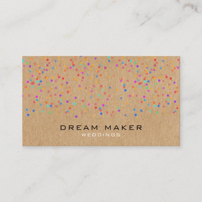 Rainbow Confetti Rustic Kraft Visitenkarte (Vorderseite)
