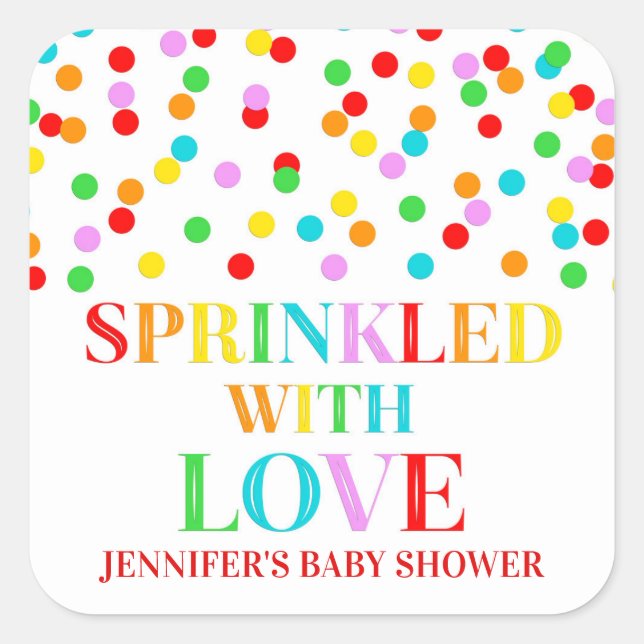 Rainbow Confetti Sprinkler mit Liebe Individuelle  Quadratischer Aufkleber (Vorderseite)